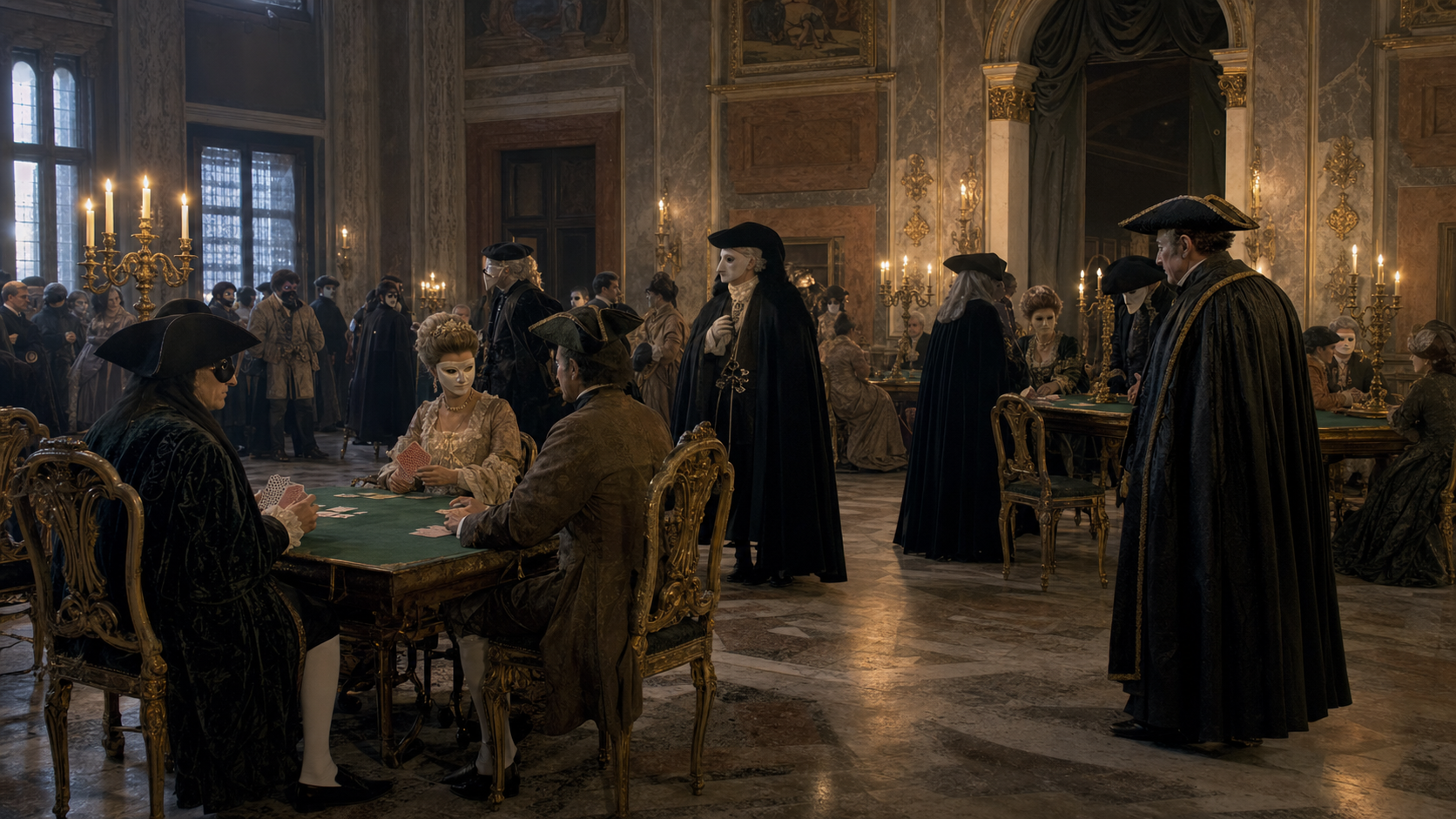 Contemporary museum-style reconstruction of the Ridotto gaming room in Venice around 1700